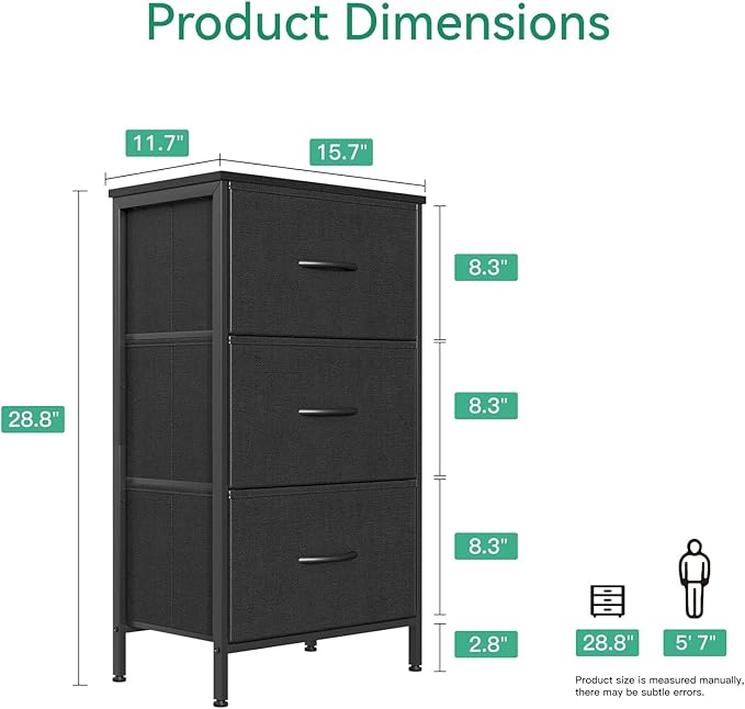 AODK Dresser for Bedroom Nightstand Small Dressers Chest of Drawers End Table for Living Room, Closet Dresser with 3 Storage 