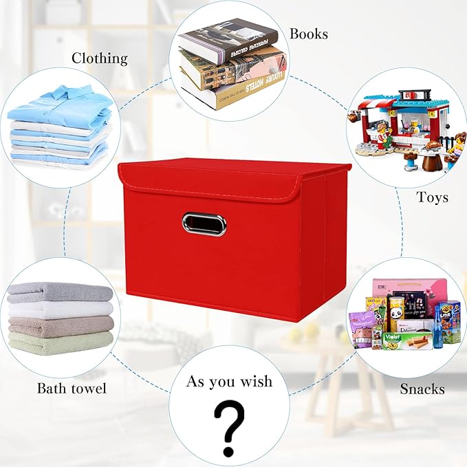 STOREONE Fabric Storage Cube Bins Foldable Organizer Container Collapsible Basket with Lids and Metal Handles, for Home, Bedr