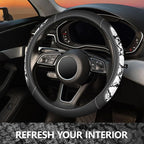 ZHOL Snake Skin Leather Steering Wheel Cover,Black and White Animal Fur Car Accessory Steering Wheel Cover,Universal 14.5-15i