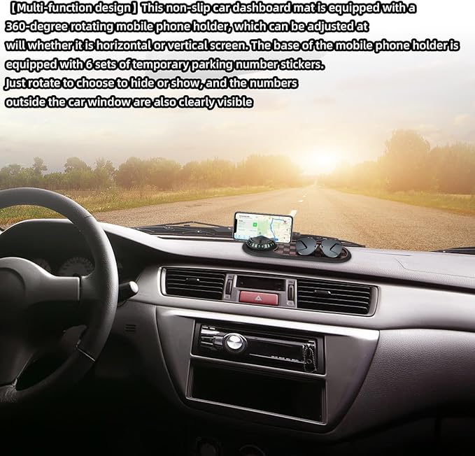 lasuroa Multifunctional Car Anti-Slip Mat with Phone Holder, 360°Rotatable Mobile Phone Holder Anti Slip Pad for Car Dashboar