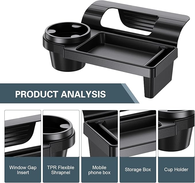 Car Window Storage Organizer, Multifunctional Car Window Water Cup Holder/Phone Phone Mount, Clip-on Car Door Hanging Box, Universal for Most Cars (Black #A)
