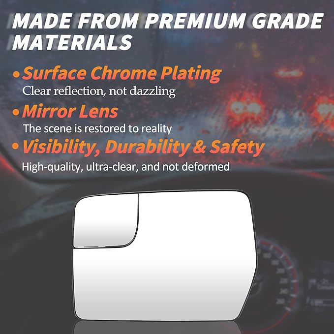 Left Driver Side Heated Mirror Glass Fits for Ford F-150 2011 2012 2013 2014 Blind Spot Convex Side View Replacement for BL3Z-17K707-E w/o Auto Dimming