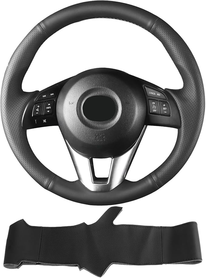 Hand Sewn Microfiber Leather Steering Wheel Cover on Wrap,Fit for Mazda 3 2014-2016 Mazda 6 2014-2016 Mazda 2 2015-2017 CX-3 2016-2017 CX-5 2013-2016 for Scion iA 2017