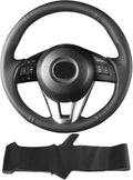 Hand Sewn Microfiber Leather Steering Wheel Cover on Wrap,Fit for Mazda 3 2014-2016 Mazda 6 2014-2016 Mazda 2 2015-2017 CX-3 2016-2017 CX-5 2013-2016 for Scion iA 2017
