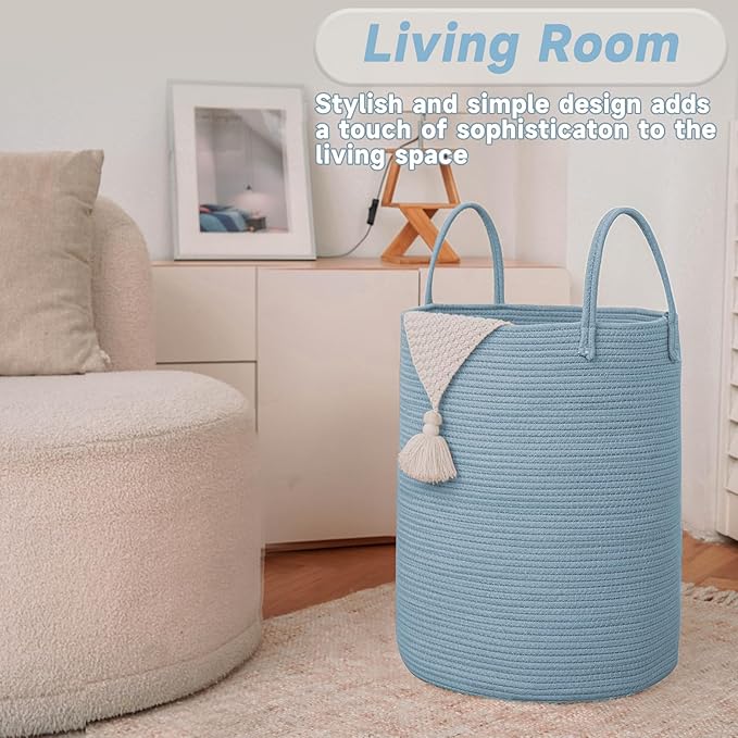 JMvicyroam Large Woven Laundry Basket Hamper,60L Cotton Rope Storage Bin for Blankets,Toys and Clothes,Decorative Tall Nurser