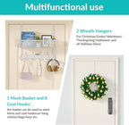 LUCYCAZ Over The Door Hooks Organizer, Door Hanger Storage with Coat Hooks Wreath Hanger & Mesh Basket, Over The Door Towel R