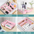 WOWBOX 25 PCS Plastic Drawer Organizer Set, 4 Sizes Desk Drawer Divider Organizers and Storage Bins for Makeup, Jewelry, Gadg