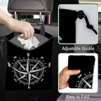Compass Car Trash Bag,Hanging Drawstring Car Garbage Bag,Waterproof Canvas Car Back Seat Organizer with Adjustable Buckle,for Vehicles,SUVs,Camping,Road Trips