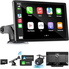 Wireless Apple Carplay Screen for Car 4K Dash Cam, 9" Portable Apple Carplay & Android Auto Car Stereo, with 1080p Backup Cam