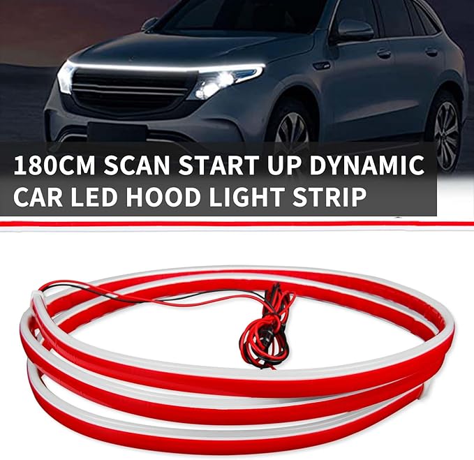 71 inch Car LED Hood Light Strip Universal 12V Flexible Waterproof Daytime Running Lights Car Dynamic Scan Start-up Under Hood Light Strip Compatible with Ford Chevy Silverado GMC Dodge Ram