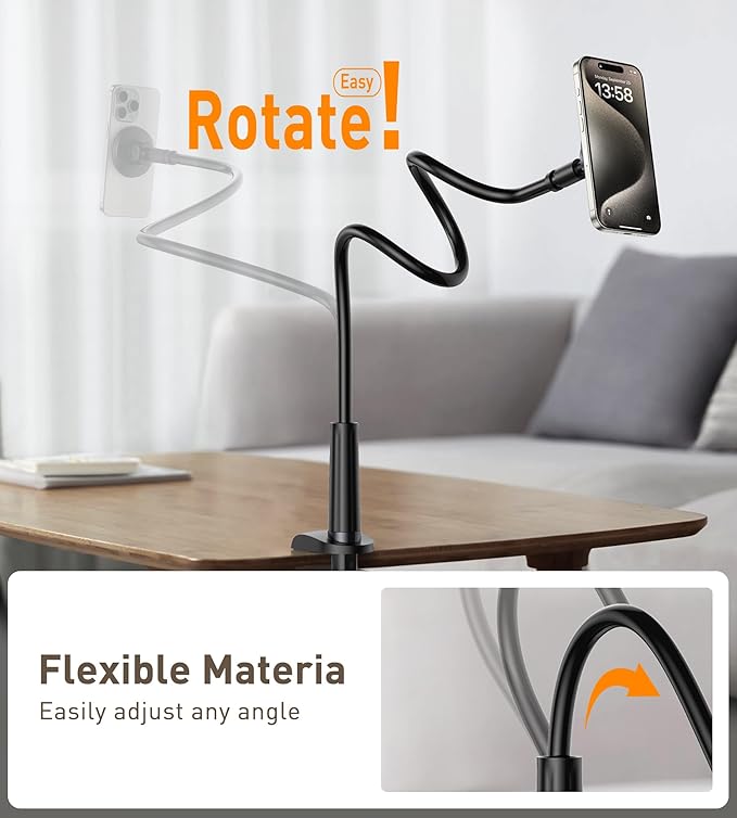 Magnetic Gooseneck Phone Holder Mount for iPhone 17/16/15/14/13/12 - Magnetic Stand Tabletop Clamp 360°Rotation Adjustable for Office/Home Compatible with iPhone 17 16 15 14 13 12 Mini Plus Pro Max