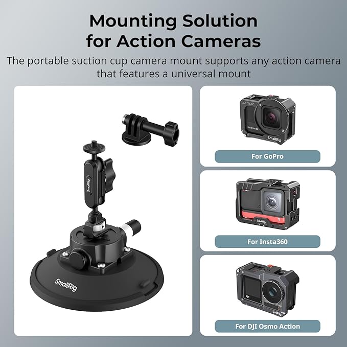SMALLRIG 6" Suction Cup Mount with Ball Head Magic Arm, Action Camera Mount for DJI Osmo Action 5 Pro/4, for Insta360 x5, for Gopro 13/12, Load Capacity 3kg, on Car Windshield or Window - 5856