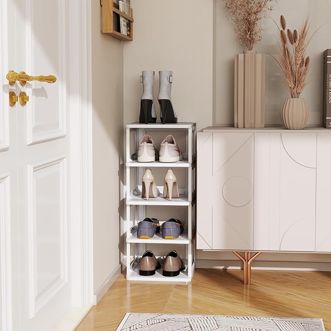 SEE SPRING 5-Tier Stackable Shoe Rack Organizer – Plastic Shoe Storage Shelf for Entryway, Closet, Bedroom – Holds Size 13 Sh