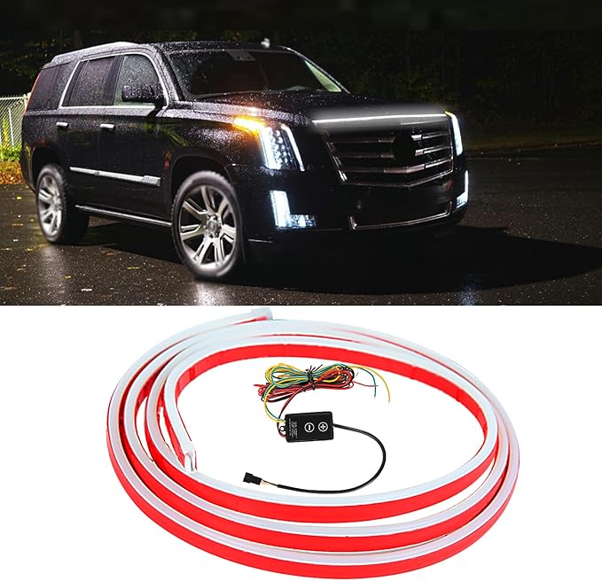 Car Hood Light Strip,White 71 Inches Dynamic Car LED Strip Lights,Turn Signal Lamp,Waterproof IP66 DRL Compatible with Dodge Ram 1500 2500 GMC Sierra 1500 2500 Chevy Silverado 1500 2500