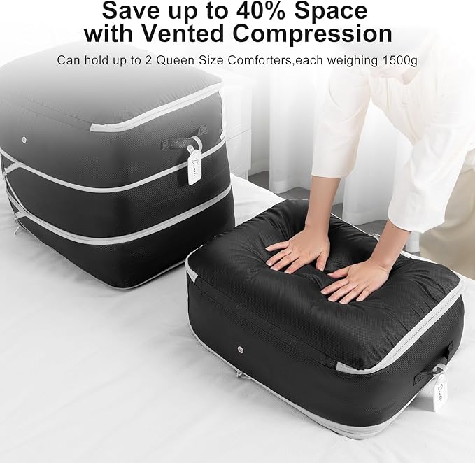 Comforter Storage Bag - Large Capacity Blanket Storage Bags 3-Layer Ultra Space Saving Self Compression Organizer, Washable C