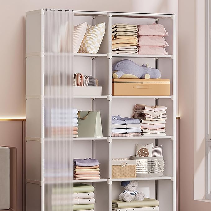 Portable Closet Wardrobe for Small Room, Clothes Storage Rack, Clothes Organizer Cabinet, Dust-Proof Garment Shelf for Home B