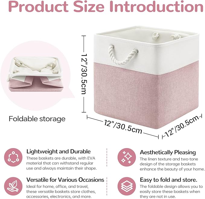 12 x 12 Inch Cube Storage Bins, 4 Pack Fabric Storage Basket with Handles, Foldable Boxes Organizer for Shelf Baskets for Hom