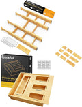 SpaceAid Bamboo Drawer Dividers with Inserts and Labels, 4 Dividers with 9 Inserts (17-22 in), Bag Storage Organizer (1 Box 4