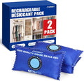 2 Pack Rechargeable Desiccant Packs, 100g Each, Blue, Color Indicating Silica Gel Dehumidifier Bags for Storage, Closets,