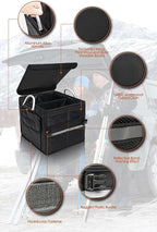 Small Trunk Organizer With Lid, For SUV Car Truck, Black 28L, Foldable Waterproof Oxford Fabric, 2-Compartments With Aluminiu