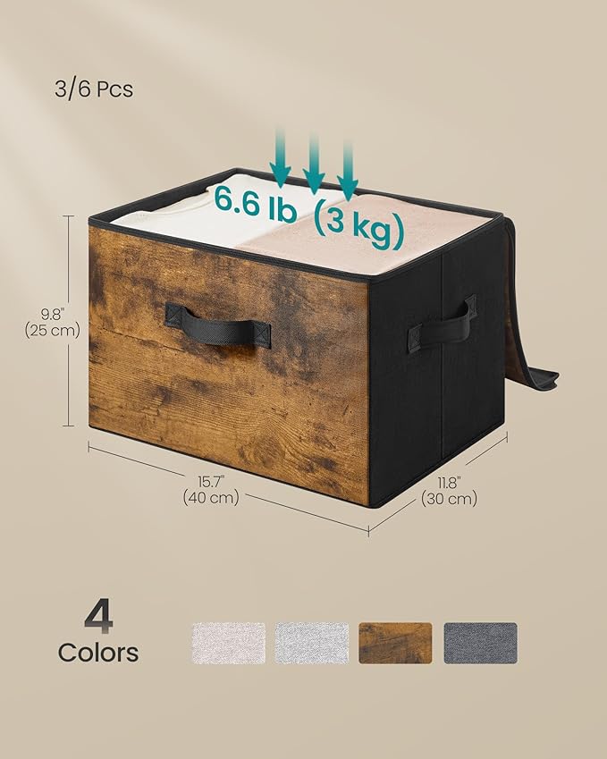 SONGMICS Foldable Storage Organizer Boxes, Set of 3 Storage Basket Bins with Lids, Handles, Clothes Organizer, 15.7 x 11.8 x 