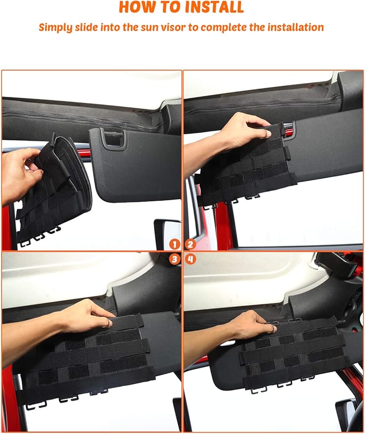 Savadicar Tactical Sun Visor Organizer Front Visor Storage Cover for 2007-2023 Jeep Wrangler JK JL & Gladiator JT, Interior Storage Accessories, Black, 1 PCS