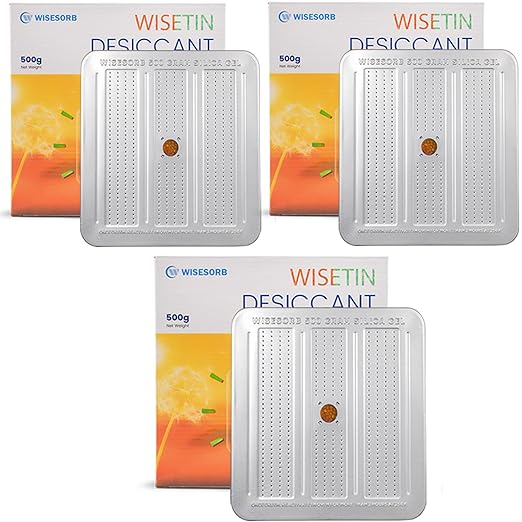 3 Packs 500 Gram Desiccant Canisters, Indicating & Rechargeable Gun Safe Dehumidifier, Portable Desiccant Canister, Silica