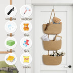 ANTIS'S HOME Over The Door Organizer Hanging Basket, 3-Tier Woven Cotton Wall-Mounted Nursery Storage Organizer Bag Boho Deco