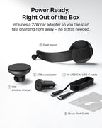 Belkin Wireless Car Charger, MagSafe Phone Holder & Car Dash Mount w/ 1M USB C Cable, Qi2 MagSafe Compatible Fast Charging iPhone Charger for iPhone 17, Galaxy S25, Pixel 10, Road Travelers, Black