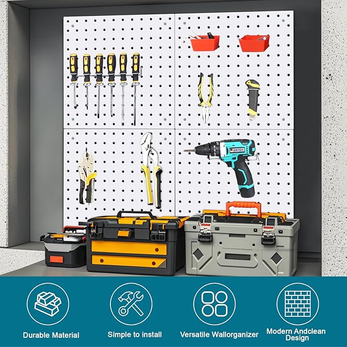 4 Pack Steel Peg Board,Universal 1/8 and 1/4 Pegboard Accessories,Ideal for Garage Tool Storage, Office Organization, Craft R
