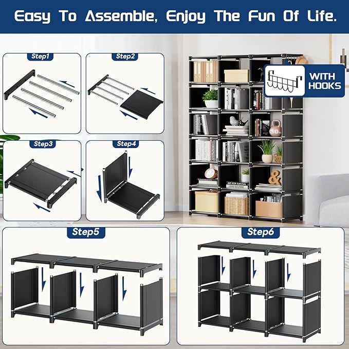Mavivegue Book Shelf, 18 Cube Storage Organizer, DIY Bookcase, Metal Cube Bookshelf, Cubbies Closet Storage Organizer Shelves