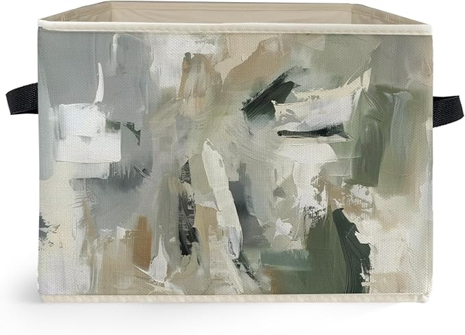 Modern Abstract Neutral Storage Box Bins, Grey and Beige Abstract Boho Collapsible Storage Basket Organizer for Bedroom Laund