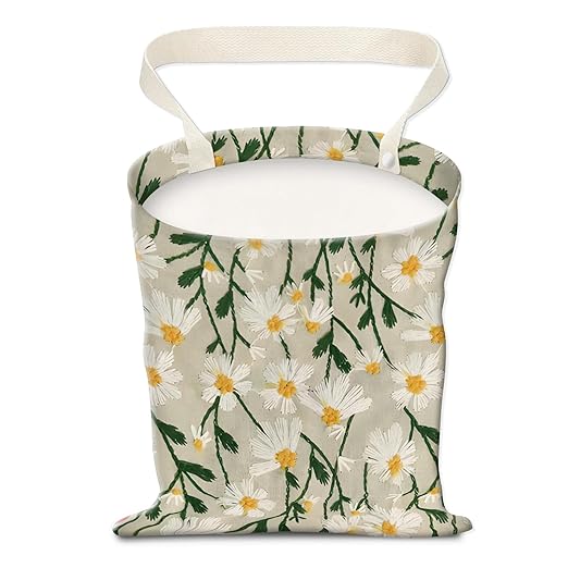 Car Trash Can, Hanging Garbage Bin for Men and Women, Cute Car Organizer and Storage Bag, Canvas Vehicle Trash Can Bag Easy-to-Install Cute White Floral