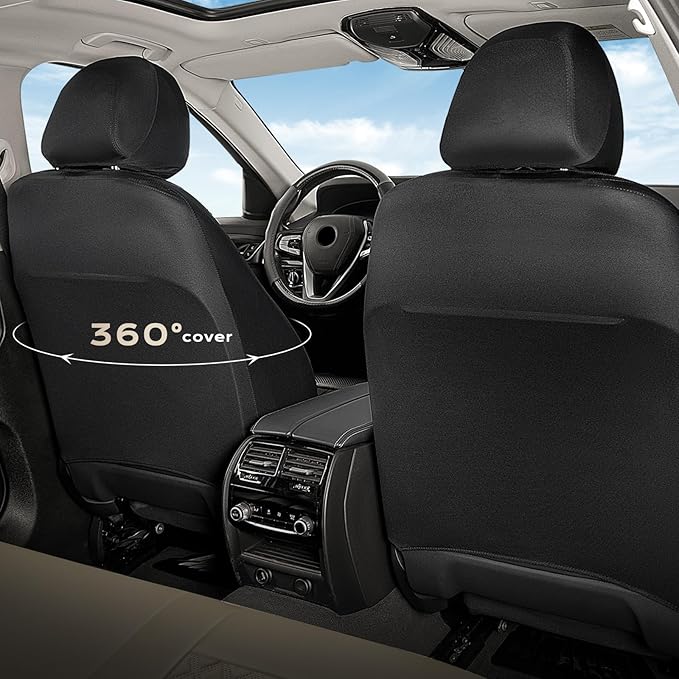 Coverado Car Seat Covers Full Set, Beige Car Seat Covers, Luxury Leather Car Seat Cover with Carbon Fiber Textured Design, Sp