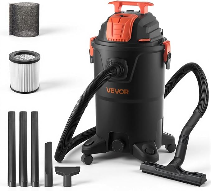 VEVOR Shop Vac, 8 Gallon Wet Dry Shop Vacuum, 4.5 Peak HP Portable with One-Button Self-Cleaning, Dual-Filter, 900W Input Pow