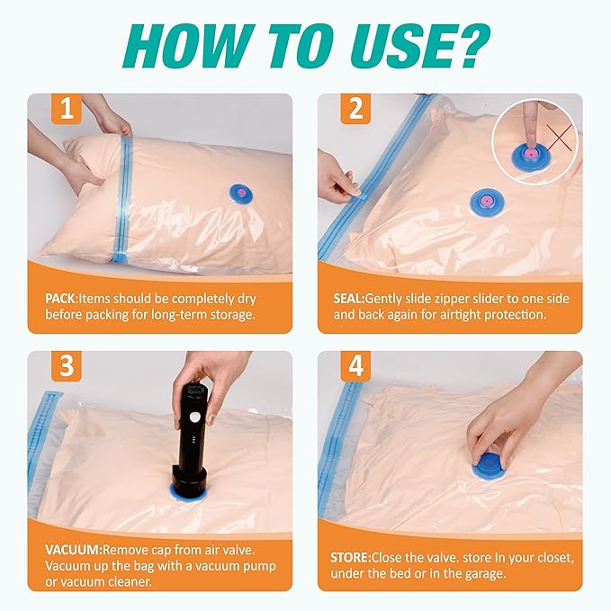 Travel Vacuum Storage Bags with Rechargeable USB Air Pump, Space Saver Vacuum Seal Bags for Luggage, Sealer Compression for C