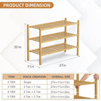 3 Tier Bamboo Shoe Rack Storage Organizer for Closet, Multifunctional Stackable Free Standing Shoe Shelf Organizer for Small 