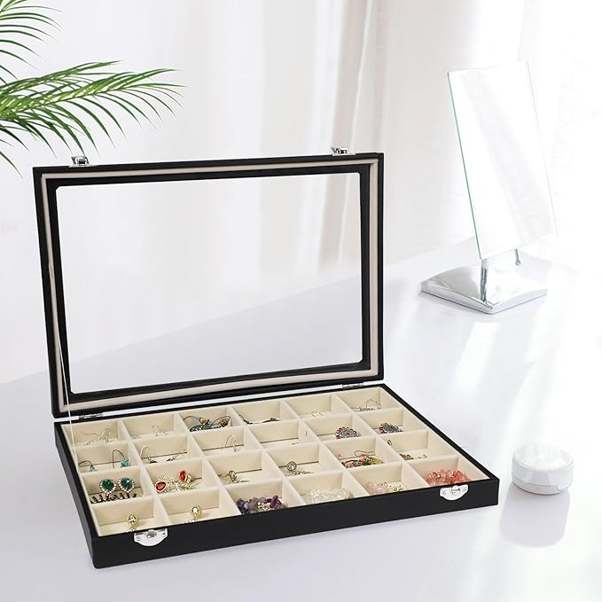 Stratalife Jewelry Tray 24 Grid Earring Organizer with Clear Lid Jewelry Holder Organizer Jewelry Organizer Box Jewelry Stora