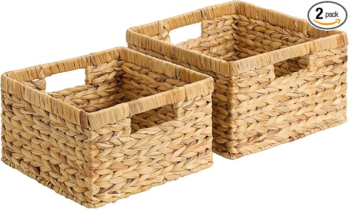 StorageWorks Wicker Storage Basket, Water Hyacinth Basket for Organizing, Decorative Water Hyacinth Storage Baskets, Set of 2