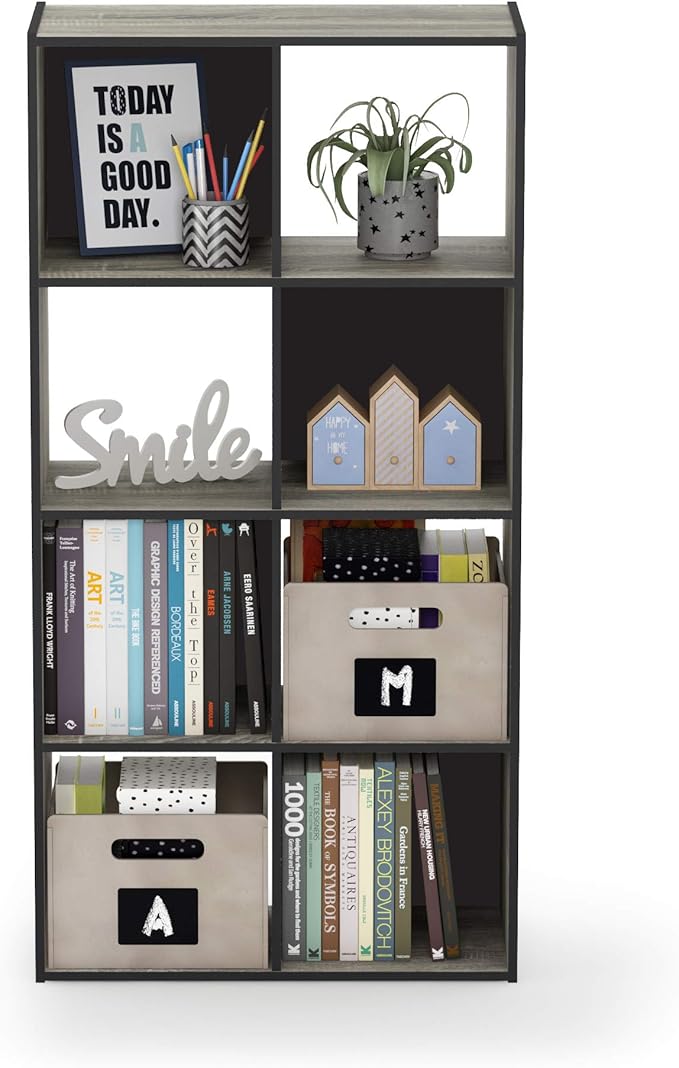 Furinno Pelli Cubic Storage Cabinet, 4x2, French Oak Grey/Black