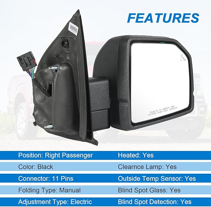 JDMSPEED Left Driver Side View Mirror Compatible with 2015-2020 Ford F150 with Power Glass Heated Puddle Lights Clearnce Lamp