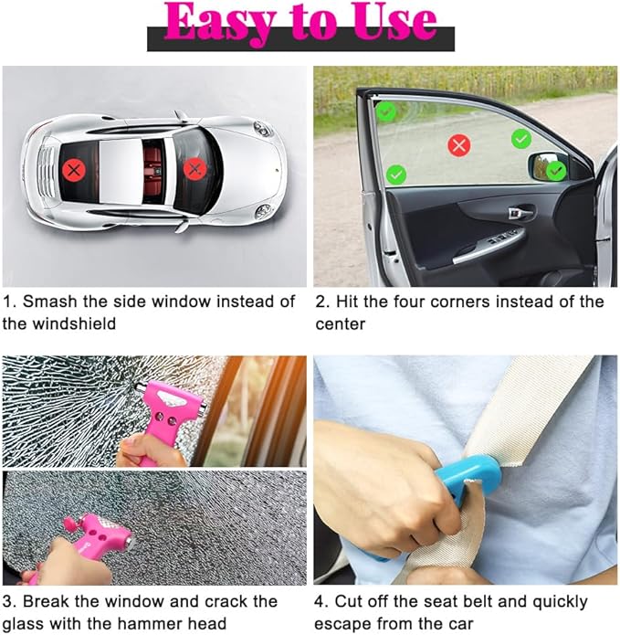 SINSEN Car Safety Hammer, Automotive Window Breaker and Seatbelt Cutter for Women, Roadside Emergency Kit, 3 in 1 Escape Tool