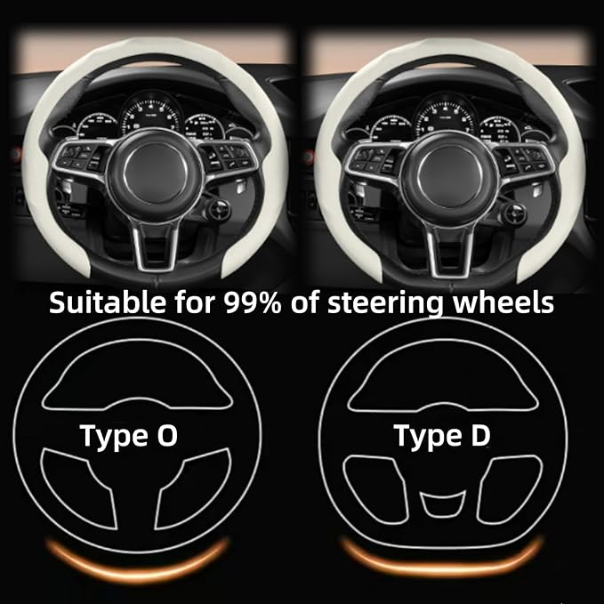 Universal 15 Inch Premium Nappa Leather Steering Wheel Cover - Non-Slip, Soft Comfortable Grip, Easy Install for Most Cars (Orange)