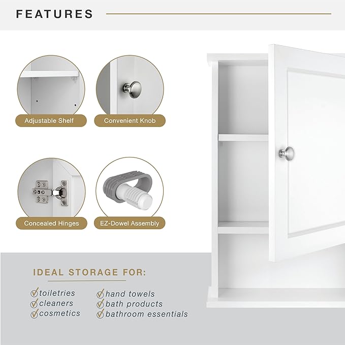 MCS 23x16 White Medicine Cabinet Organizer, Wall Mounted Bathroom Cabinet for Over-The-Toilet Storage, Bathroom Furniture & R