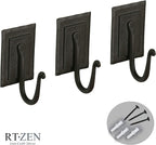 RTZEN Wall Mount Hook Set - Wrought Iron Decorative Rustic Metal Coat Hooks for Hanging - Handcrafted Classic Farmhouse Wall 