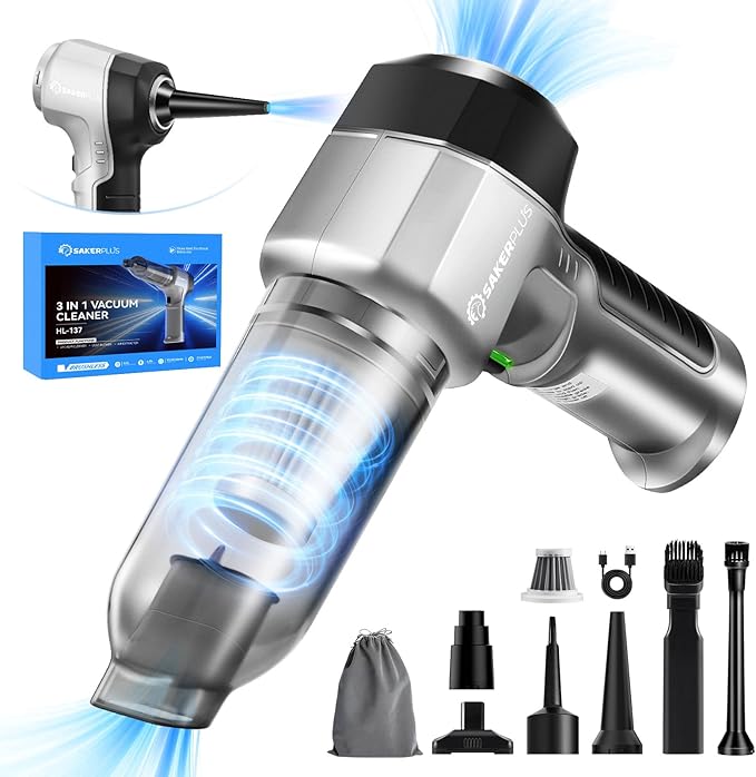 Mini Vacuum Cleaner, 3 in 1 Car Vacuum Cleaner High Power, 15000PA Powerful Suction, Air Duster, 7500mAh, Dual Filter,Adjusta