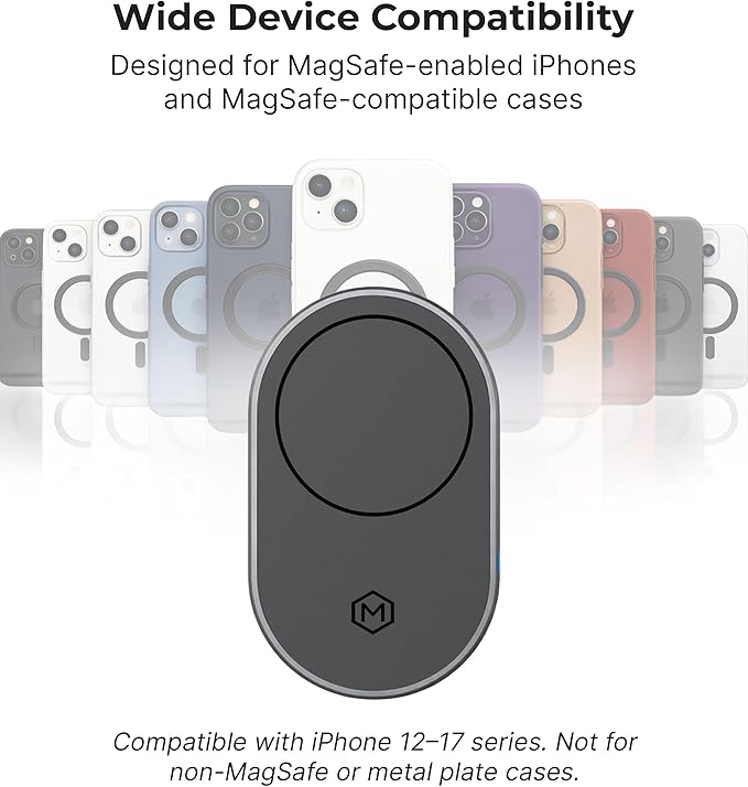 Car Cell Phone Holder with AMPS Mounting Plate - Wireless Magnetic Car Mount Charger - Stand Compatible with iPhone 14/15/16/17/Samsung, Fast Charging (Drill Base AMPS Plate)