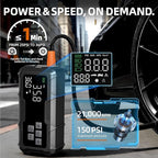 Tire Inflator Portable Air Compressor & Car Jump Starter - 150 PSI Cordless Air Pump Battery Jumper Starter with Pressure Gauge & LED Light for Car Tires, Motorcycle, Bicycle, Balls