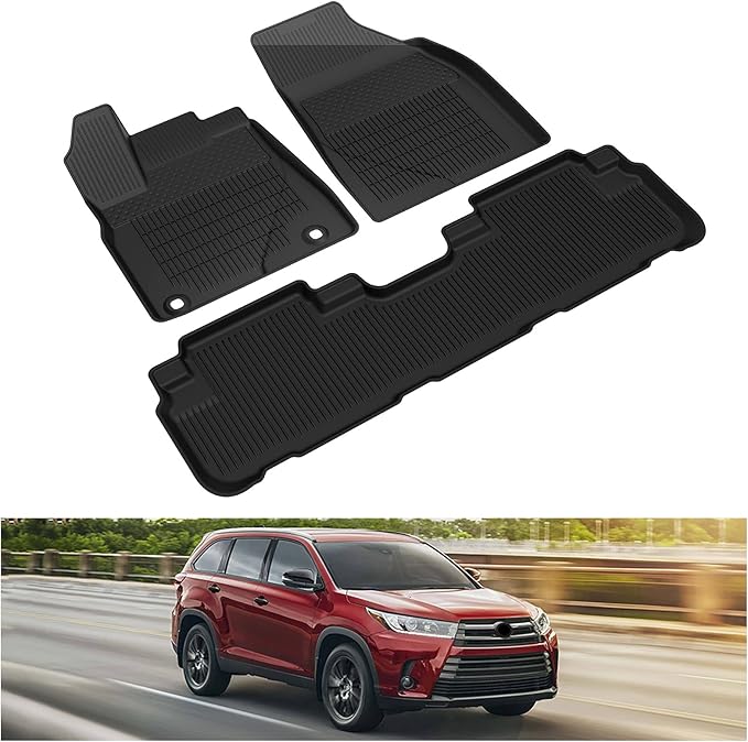 KIWI MASTER Floor Mats for 2014-2019 Toyota Highlander, OEM Replacement PT908-48165-02, Custom Fit All Weather Car Mats, Heavy Duty TPE Floor Liners, Front & Rear 2 Row, Black