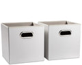 PRANDOM Leather Foldable Cube Storage Bins 11x11 inch [2-Pack] Fabric Storage Baskets Cubes Drawer with Cotton Handles Organi
